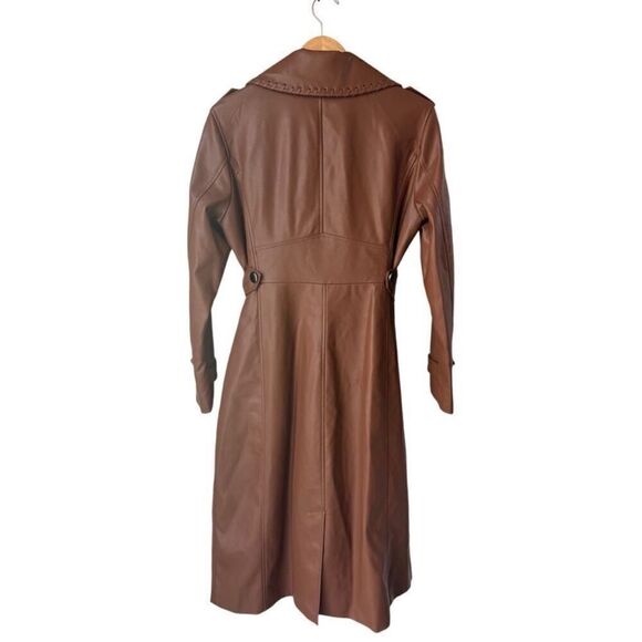 NWT Kenneth Cole Faux Leather Belted Trench Coat In Cognac SP - Picture 9 of 12